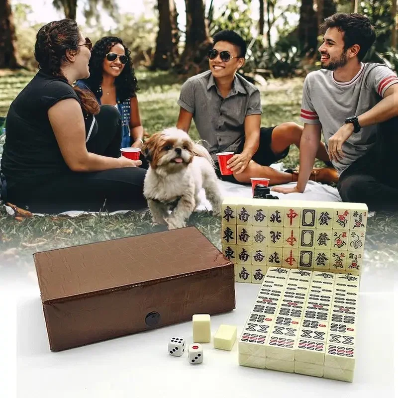 Board Game Mahjong - مجموعة لعبة الماجونغ الصينية مع 144